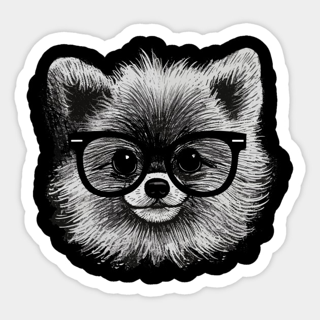 Cute Pomeranian Dog with Glasses Drawing Sticker by TeeTrendz